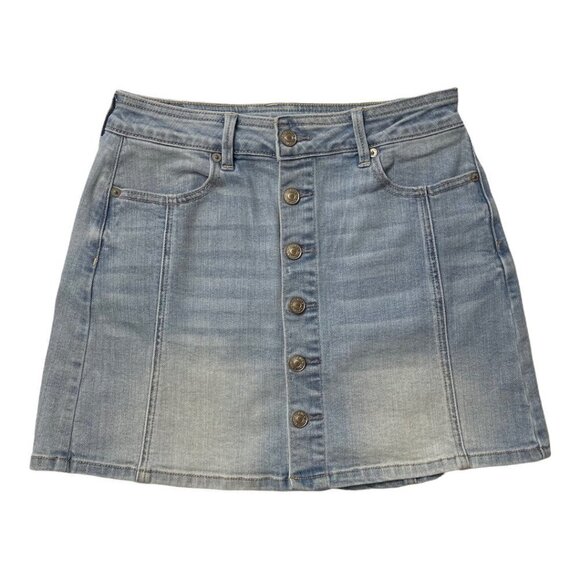 AEO AMERICAN EAGLE Super Stretch Women's A-Line Jean Skirt Size 4 Denim Y2K Mini - Picture 5 of 11